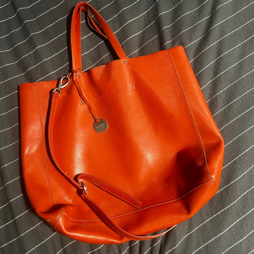 ITALIAN XL PULICATI SHOULDER SHOPPER TOTE BAG Red-orange saffiano leather - Picture 6 of 12